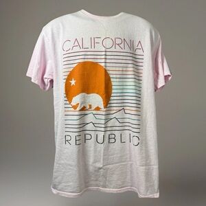 Vibes California Republic Bear Mountain Sun Men's Pink Cotton T-Shirt Size Large